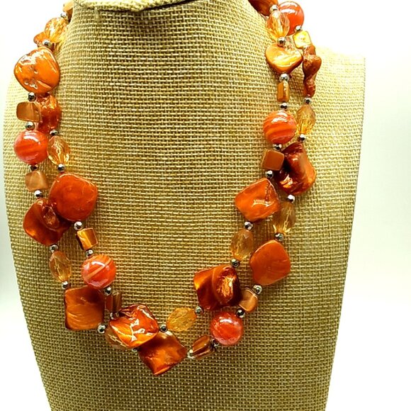 Baltic Amber Double Strand Necklace with Glass, Acrylic Beads, Silver Spacers - Picture 2 of 10